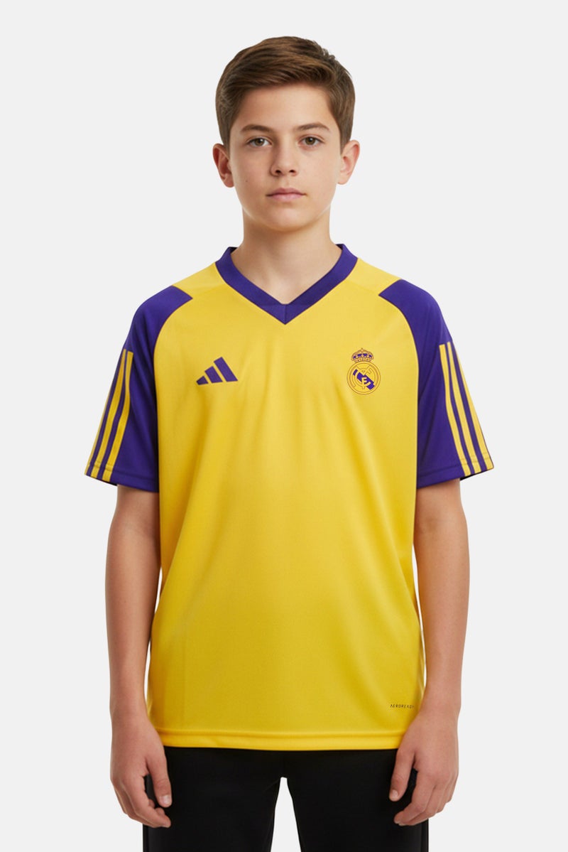 Adidas Kids Boy Sportswear Fit Short Sleeve Manchester Club Football Jersey, Yellow - Image 1